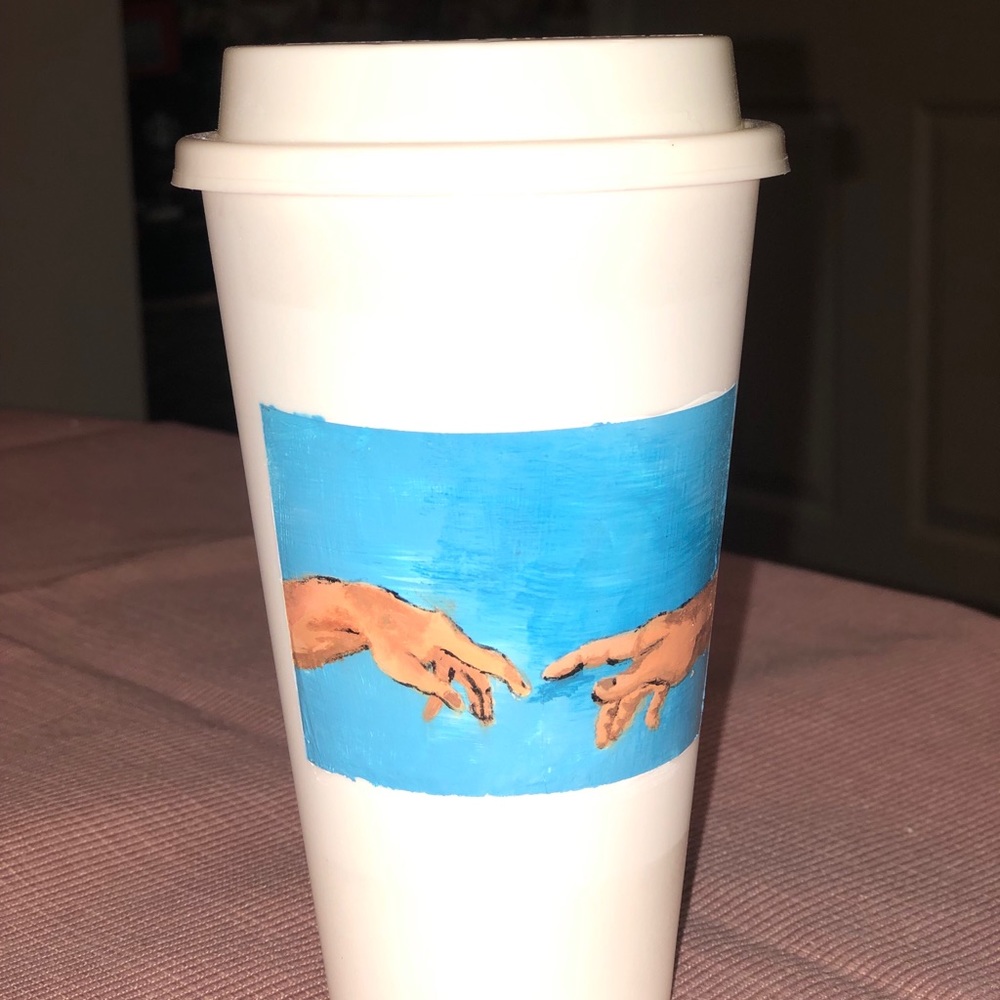 Hand painted “Creation of Adam” Coffee Cup